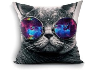 Galaxy Hipster Cat-Themed Throw Pillow Cover