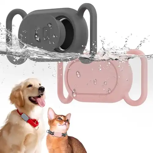 Waterproof Silicone Case Holder for Galaxy Smarttag2, 2 Pack Pet Dog Cat Collars, Anti-Lost Scratch Resistant Holder Accessory Protective Cover for Samsung Galaxy Smart tag2 (Grey/Pink)